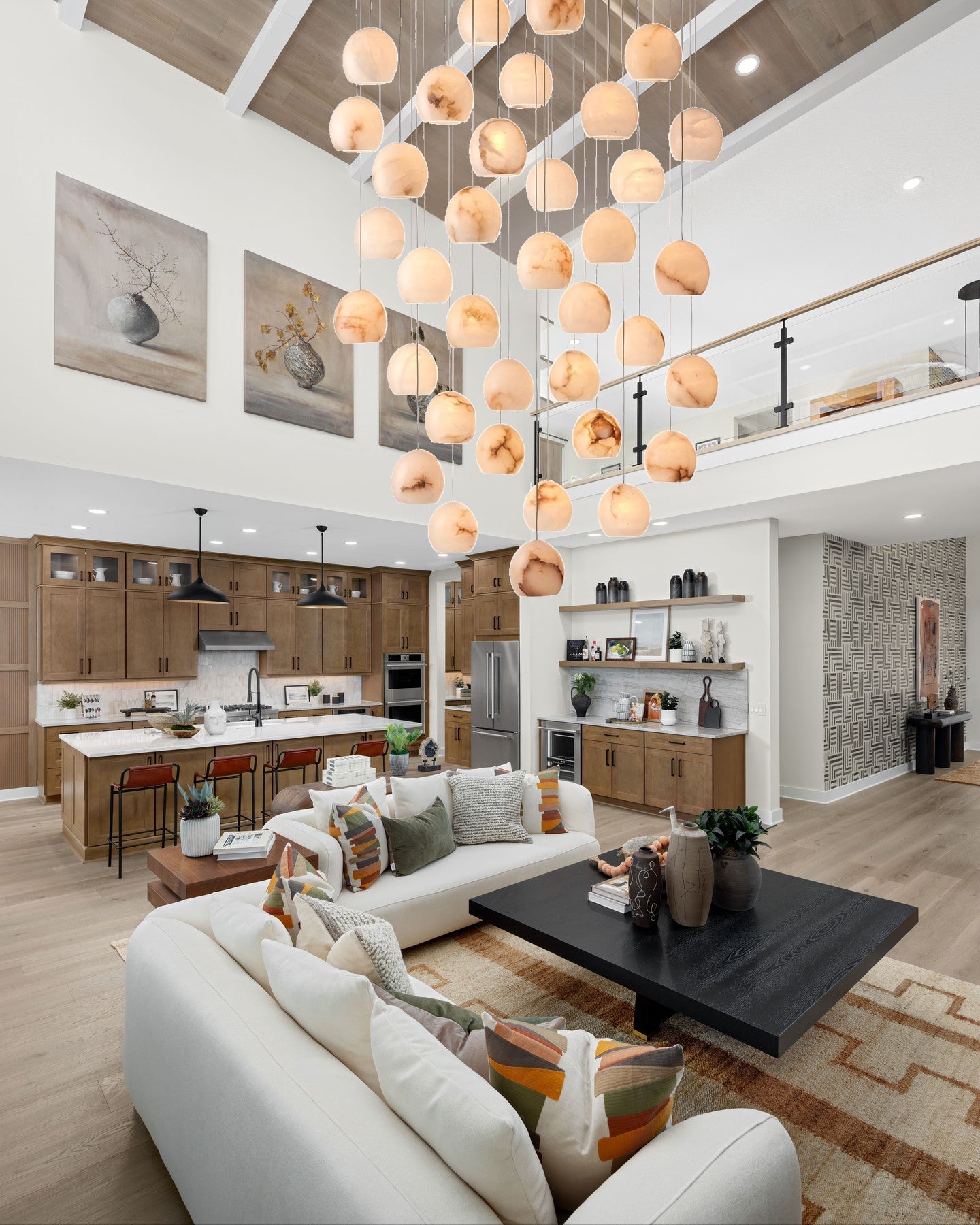 VIVIENNE LUMINAIRE WITH NATURAL ALABASTER GLOBE SHADES FOR GRAND SPACES
