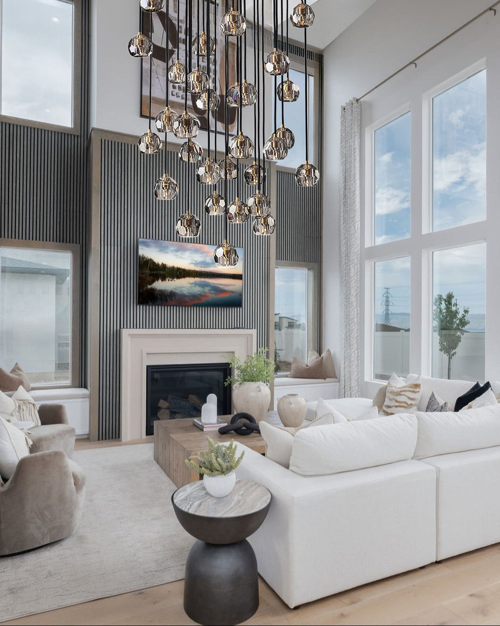 Celestine Crystal Orb Cascade Light Fixture
