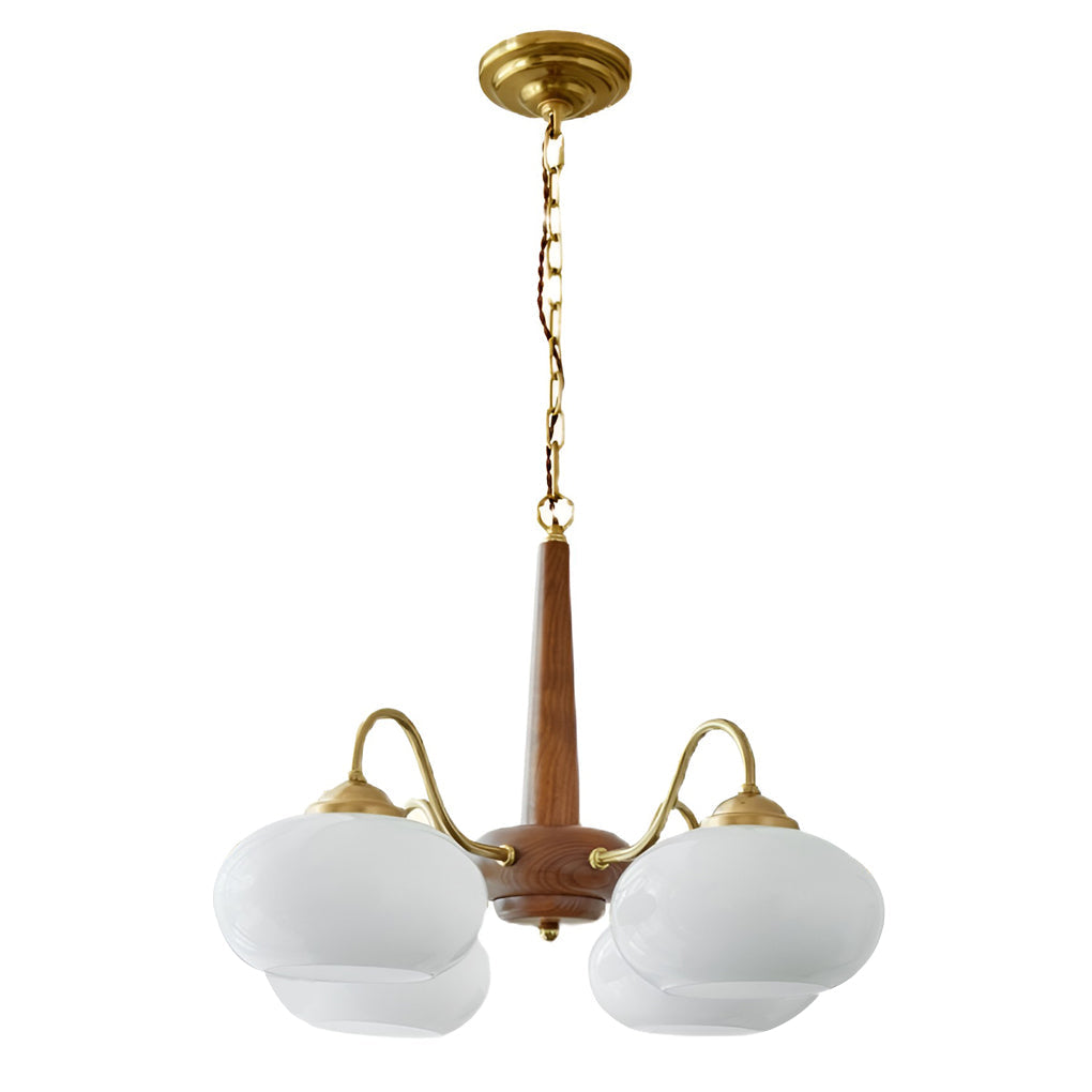 WINDSOR GLASS AND WOODEN E27 LED CHANDELIER WITH FOUR LUMENS