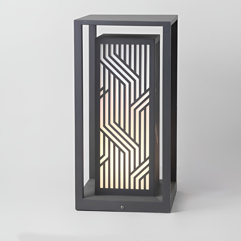 WINDSOR GRAY CUBOID PATHWAY LANTERN WITH WATERPROOF LED ILLUMINATION