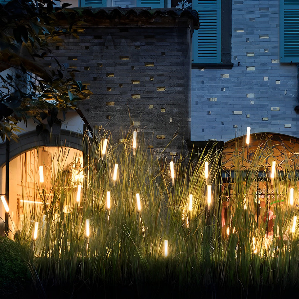 WILLOUGHBY FROSTED ACRYLIC GARDEN LANTERNS SET"  
2. "BRAMBLETON WATERPROOF OUTDOOR REED LIGHTING COLLECTION"  
3. "CAVENDISH ACRYLIC STICK LUMINAIRE FOR LANDSCAPING"  
4. "HASTINGS FROSTED GLOWING STICKS FOR EXTERIOR ILLUMINATION"  
5. "SOMERSET RAIN-RES