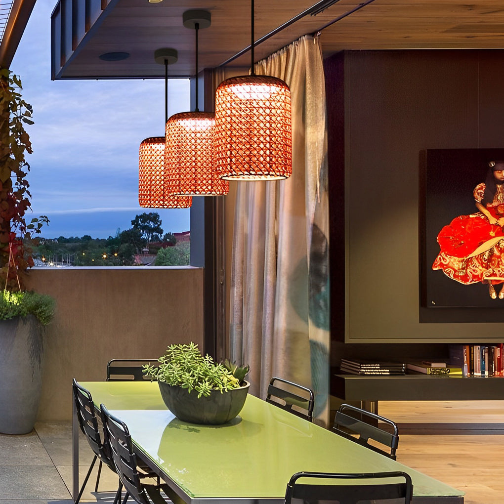 BRAMBLEWICK RED RATTAN LED OUTDOOR LANTERN CHANDELIER