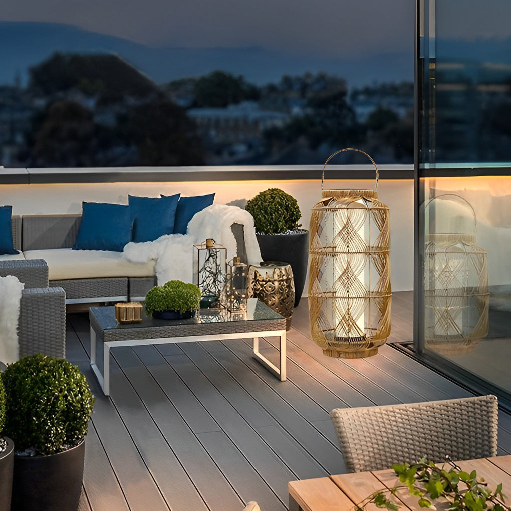 WINTHROP WOVEN SOLAR FLOOR LANTERN