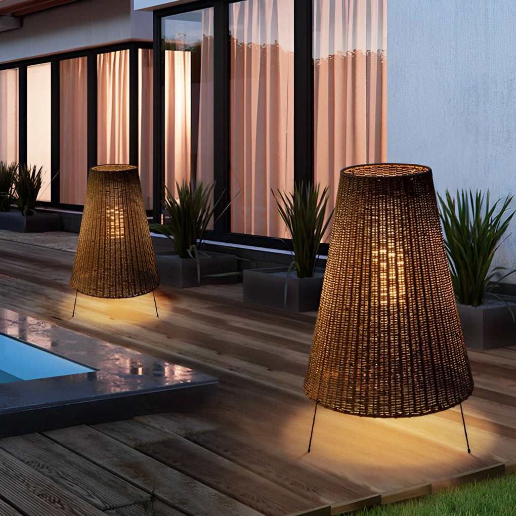 WINTERBOURNE RATTAN-ENCLOSED TRIPOD OUTDOOR LIGHTING LANTERN
