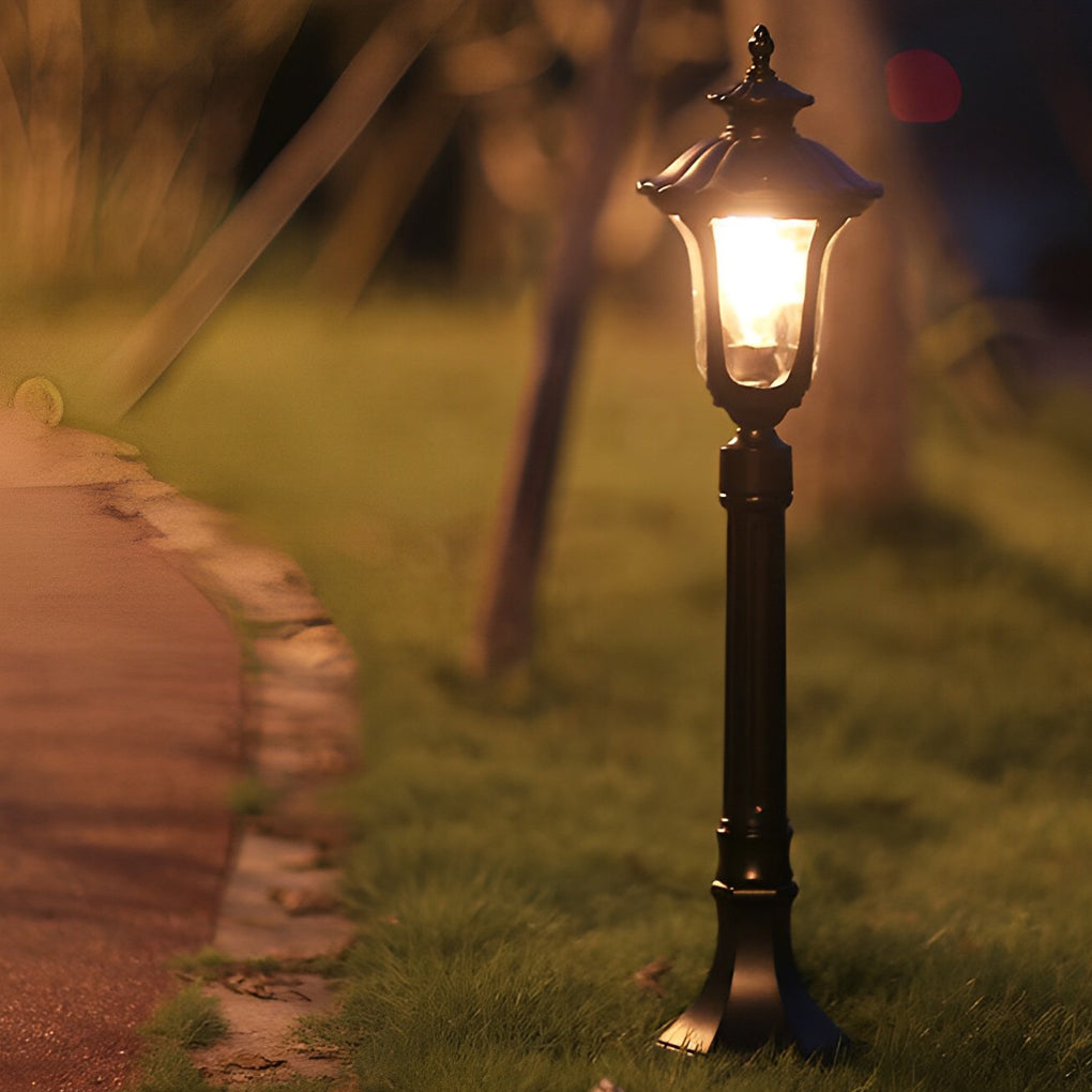 WINDSOR BLACK LED GARDEN POST LANTERN WITH WATER GLASS ELEMENT