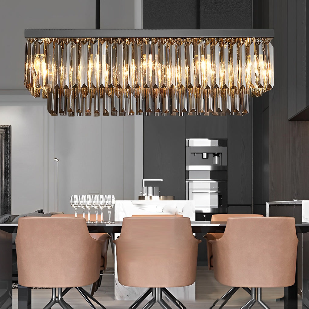 WINTHROP SMOKE GRAY RECTANGULAR CRYSTAL CHANDELIER WITH 3-LEVEL DIMMING