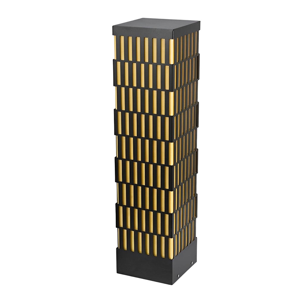WINDSOR BLACK GRID LED GARDEN BOLLARD LIGHTING, MODERN WATER-RESISTANT OUTDOOR LAMP