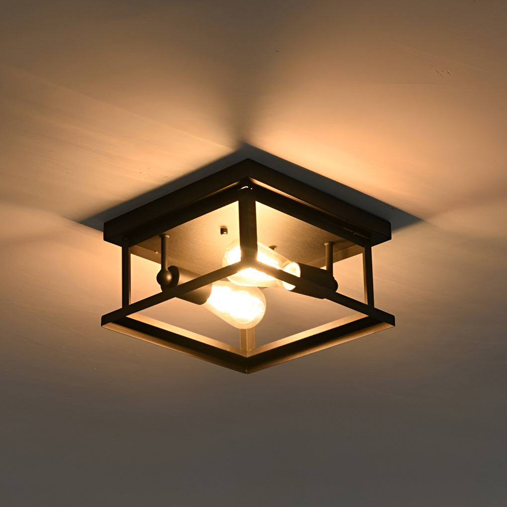 BRADSHAW SQUARE IRON FLUSH MOUNT CEILING LANTERN