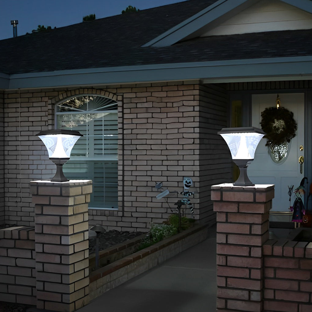 WINTHORPE SOLAR-POWERED SQUARE FENCE ILLUMINATORS WITH WATER-RESISTANT BLACK FINISH