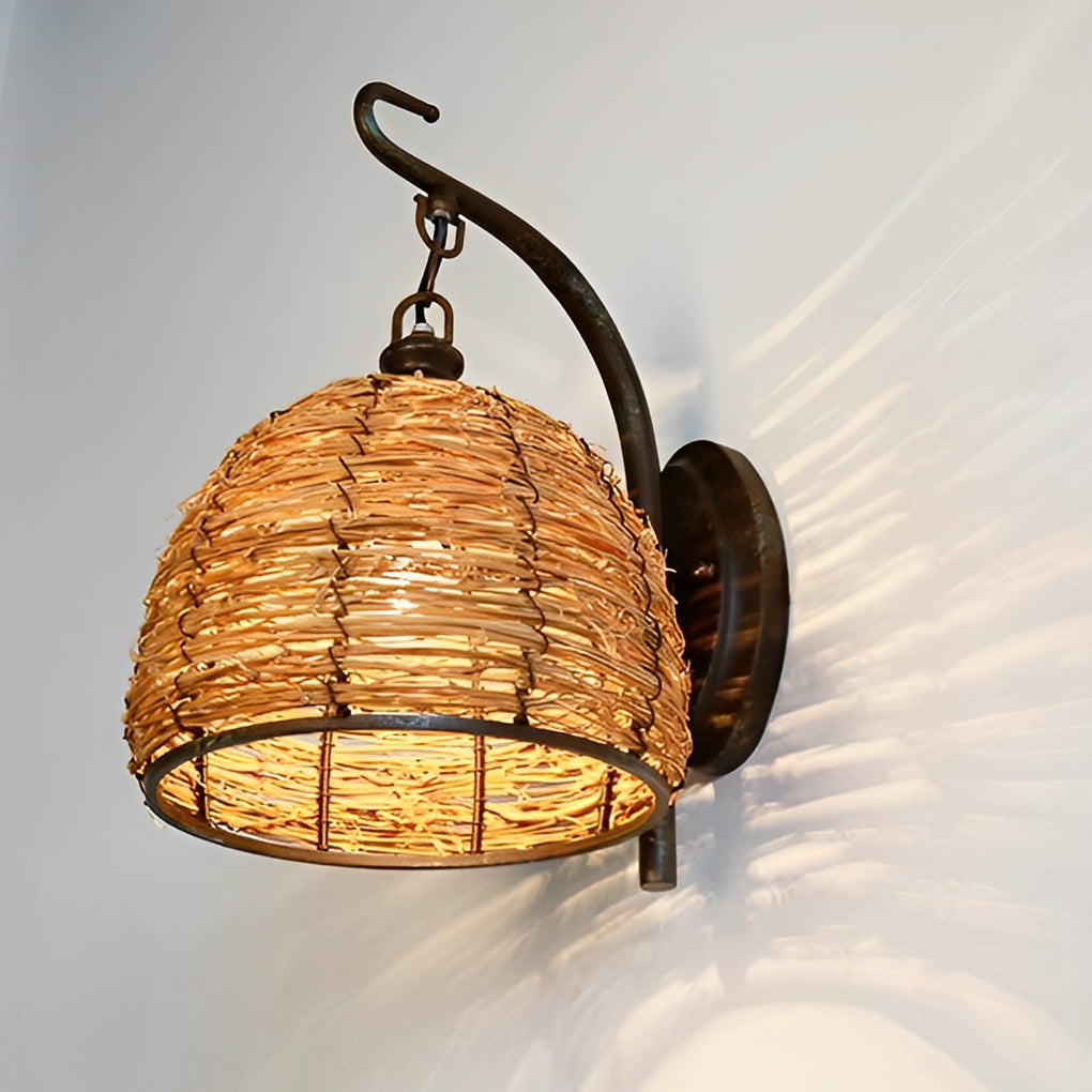 WINTHORPE WOVEN RATTAN IRON WALL SCONCE