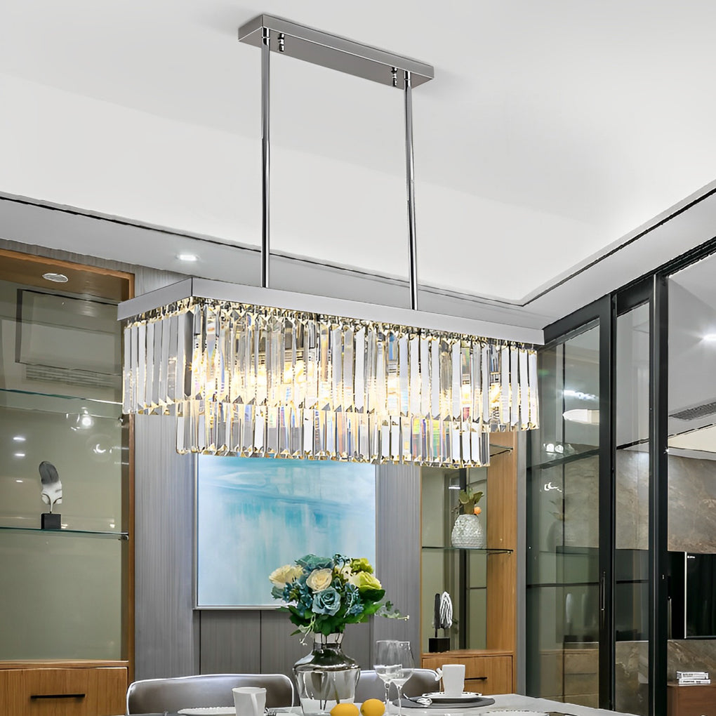 WINTHORPE RECTANGULAR METAL CRYSTAL DINING CHANDELIER WITH 3-STEP DIMMING