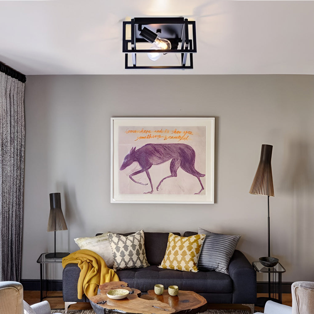 WINTHROP SQUARE IRON FLUSH MOUNT LANTERN