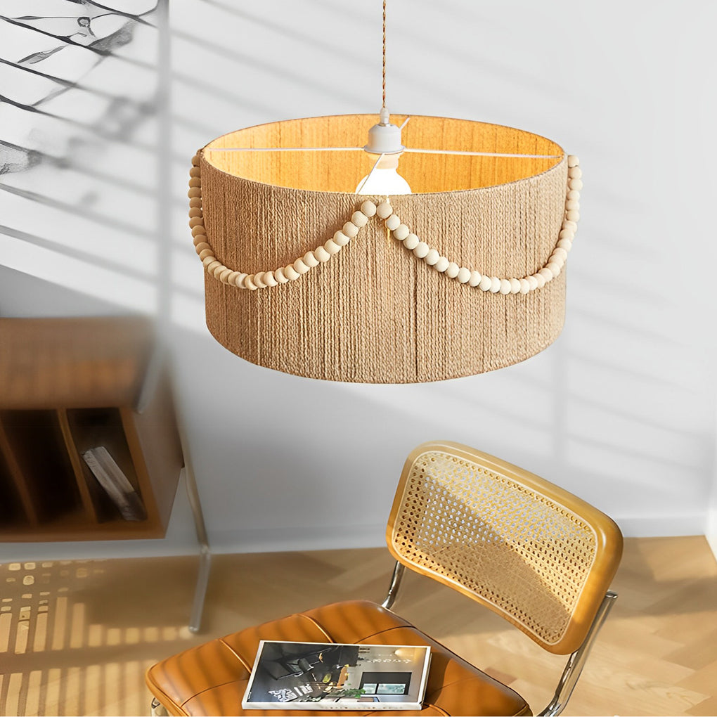 WINTERBOURNE TWISTED ROPE & WOOD BEAD PENDANT LIGHT