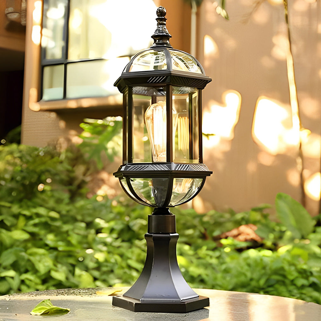 BLACKTHORN VINTAGE OUTDOOR LANTERN, WATER-RESISTANT METAL AND GLASS FENCE ILLUMINATION