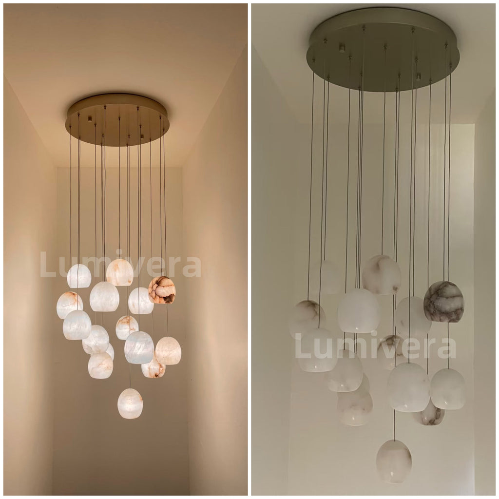 VIVIENNE LUMINAIRE WITH NATURAL ALABASTER GLOBE SHADES FOR GRAND SPACES