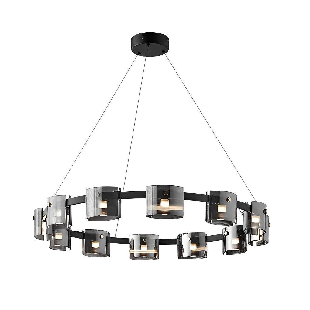 RAVENSCROFT CIRCULAR GLASS DIMMER CHANDELIER WITH MEMORY SETTINGS