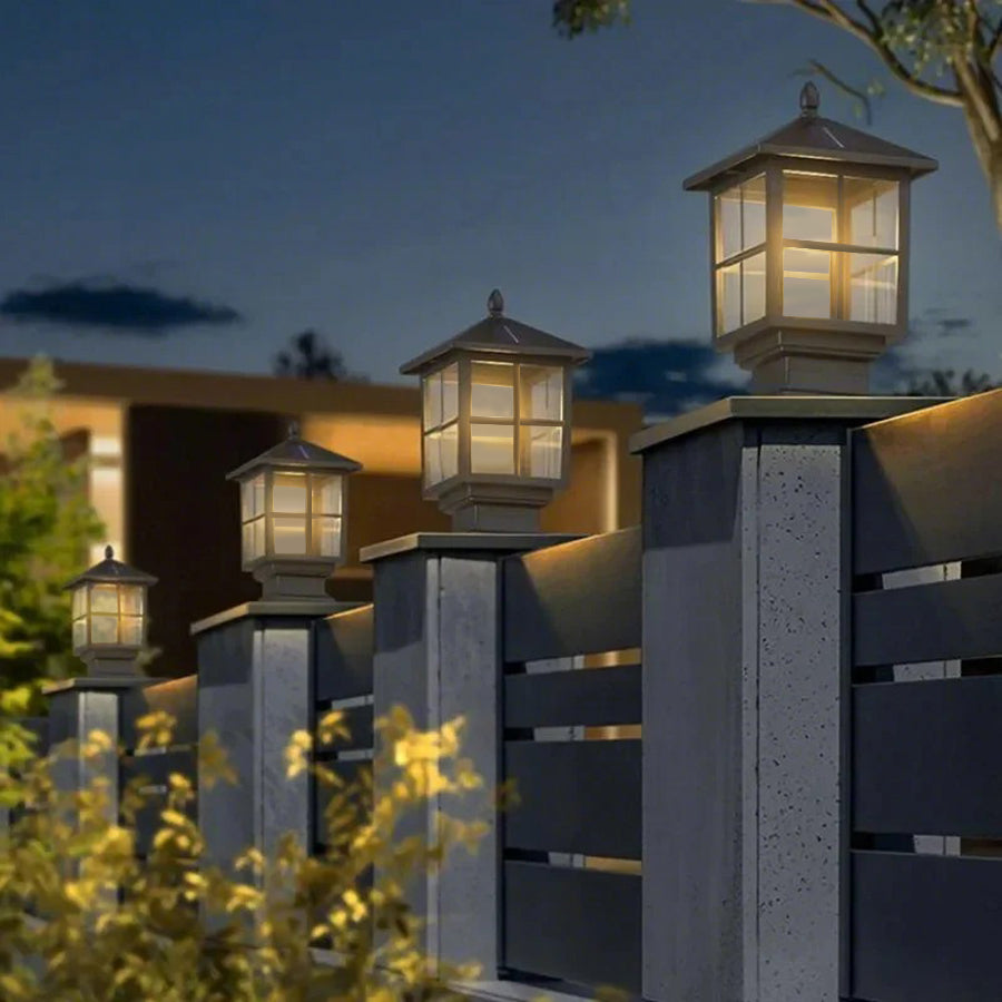 CHARLESTON SQUARE SOLAR PILLAR LANTERN WITH WATERPROOF DESIGN