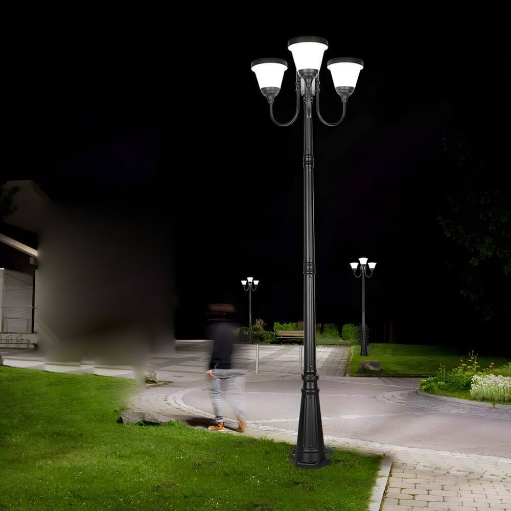WINDSOR TRIPLE ARM VINTAGE STREET LANTERN WITH POST MOUNT
