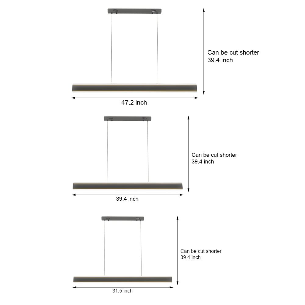 1. **HENLEY RIVER LED ISLAND SUSPENSION LIGHT** - A 31.5-inch linear pendant featuring up and down illumination for a serene ambiance over dining spaces.

2. **WINSLOW HORIZON LED PENDANT LIGHTING** - A 39.4-inch long linear fixture designed to cast a war