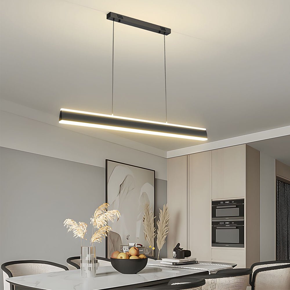 1. **HENLEY RIVER LED ISLAND SUSPENSION LIGHT** - A 31.5-inch linear pendant featuring up and down illumination for a serene ambiance over dining spaces.

2. **WINSLOW HORIZON LED PENDANT LIGHTING** - A 39.4-inch long linear fixture designed to cast a war