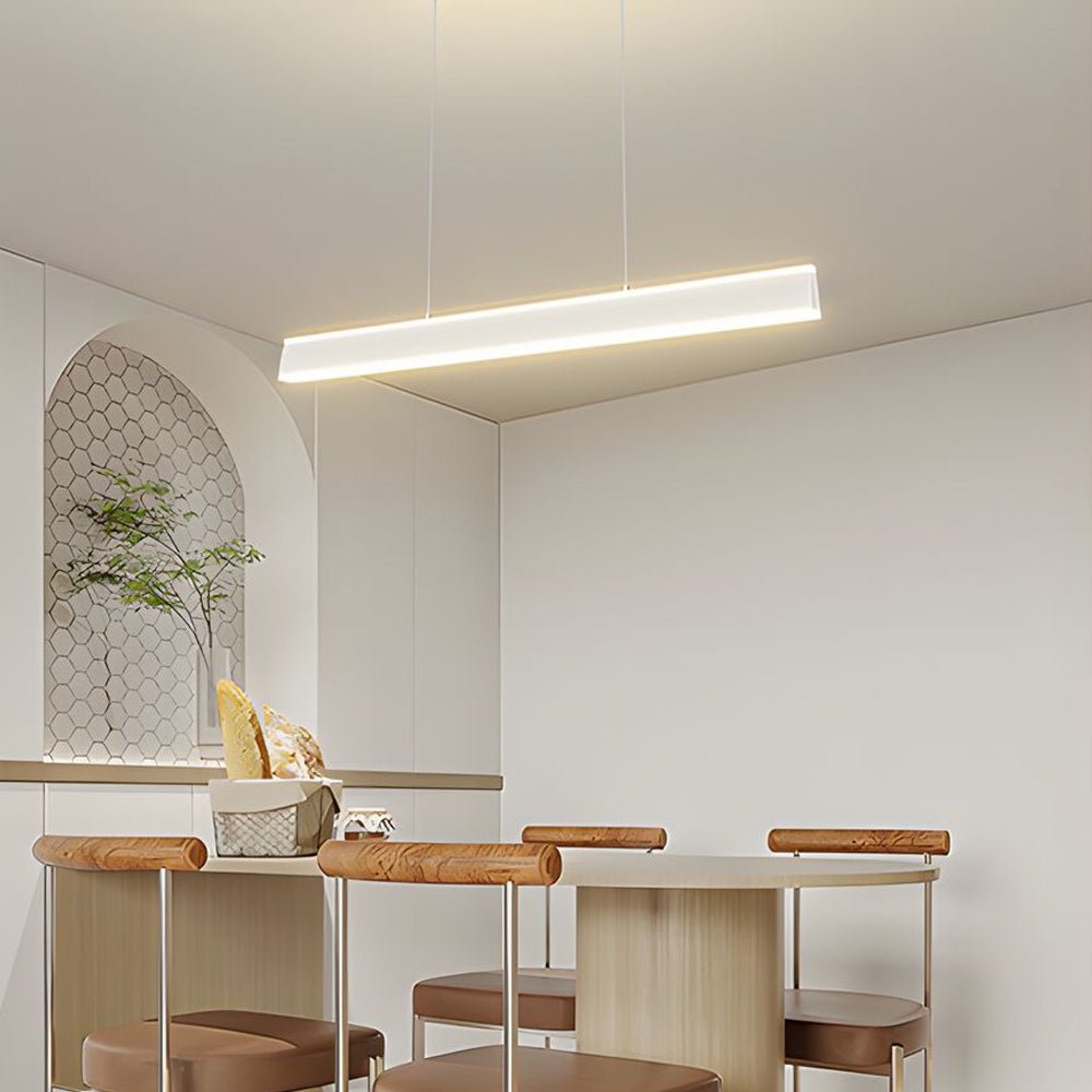 1. **HENLEY RIVER LED ISLAND SUSPENSION LIGHT** - A 31.5-inch linear pendant featuring up and down illumination for a serene ambiance over dining spaces.

2. **WINSLOW HORIZON LED PENDANT LIGHTING** - A 39.4-inch long linear fixture designed to cast a war