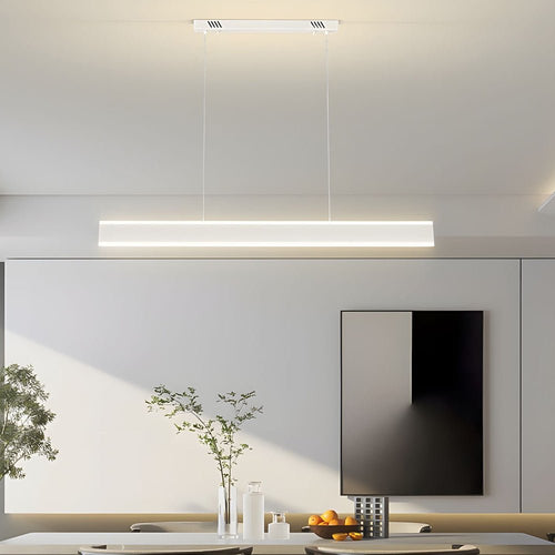 1. **HENLEY RIVER LED ISLAND SUSPENSION LIGHT** - A 31.5-inch linear pendant featuring up and down illumination for a serene ambiance over dining spaces.

2. **WINSLOW HORIZON LED PENDANT LIGHTING** - A 39.4-inch long linear fixture designed to cast a war