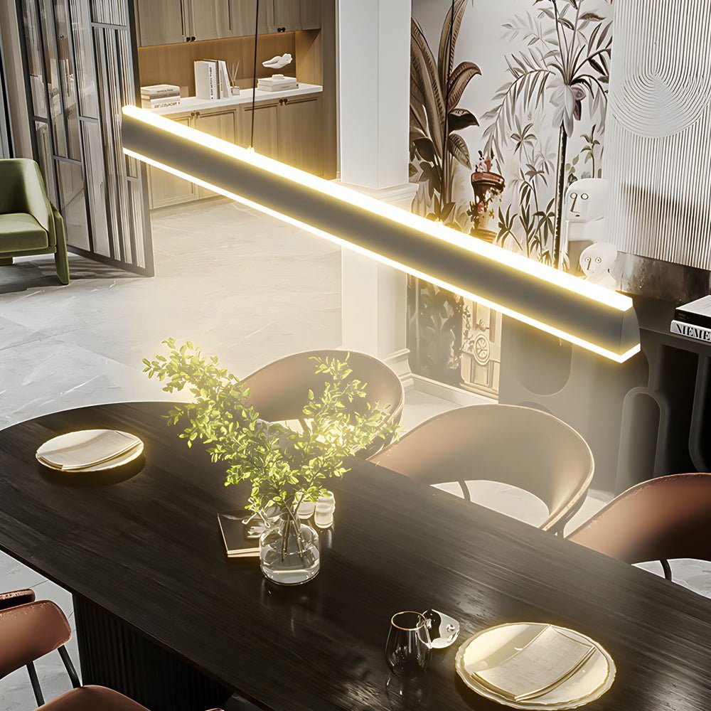 1. **HENLEY RIVER LED ISLAND SUSPENSION LIGHT** - A 31.5-inch linear pendant featuring up and down illumination for a serene ambiance over dining spaces.

2. **WINSLOW HORIZON LED PENDANT LIGHTING** - A 39.4-inch long linear fixture designed to cast a war