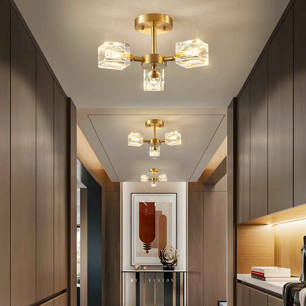 1. **WINDSOR CRYSTAL QUARTET CEILING LUMINAIRE** - A stunning 4-light fixture featuring adjustable crystal shades that provide a captivating sparkle at any angle.

2. **BAMPTON TRIO GLASS CANOPY LIGHT** - This 3-light ceiling fixture boasts 180° adjustabl