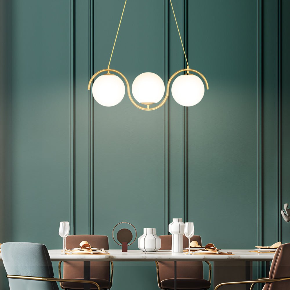WINDSOR WAVED TRIO ISLAND LANTERN WITH ORB GLASS GLOBES FOR DINING SPACE