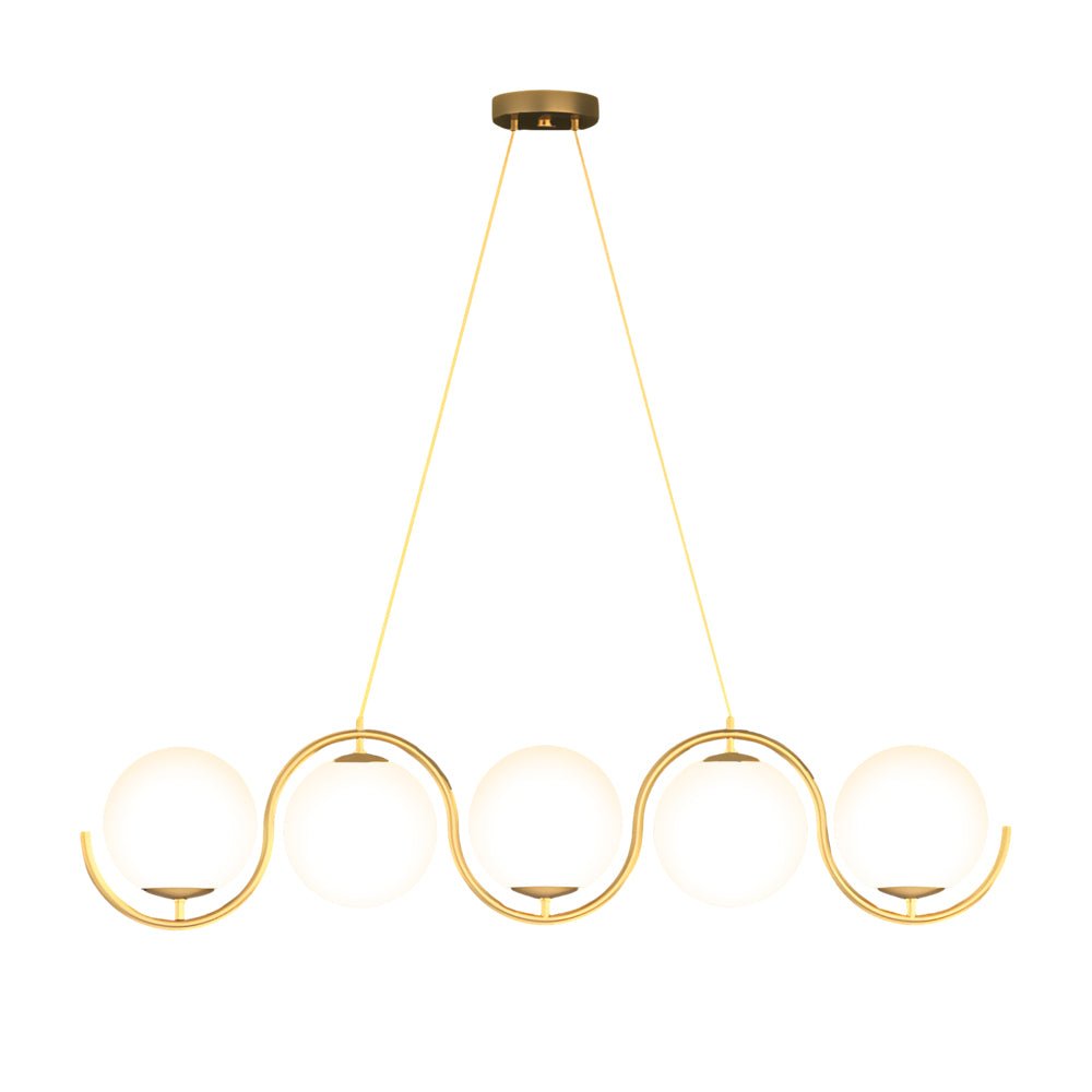 WINDSOR WAVED TRIO ISLAND LANTERN WITH ORB GLASS GLOBES FOR DINING SPACE