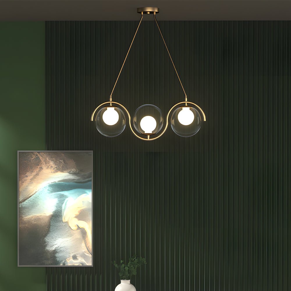 WINDSOR WAVED TRIO ISLAND LANTERN WITH ORB GLASS GLOBES FOR DINING SPACE