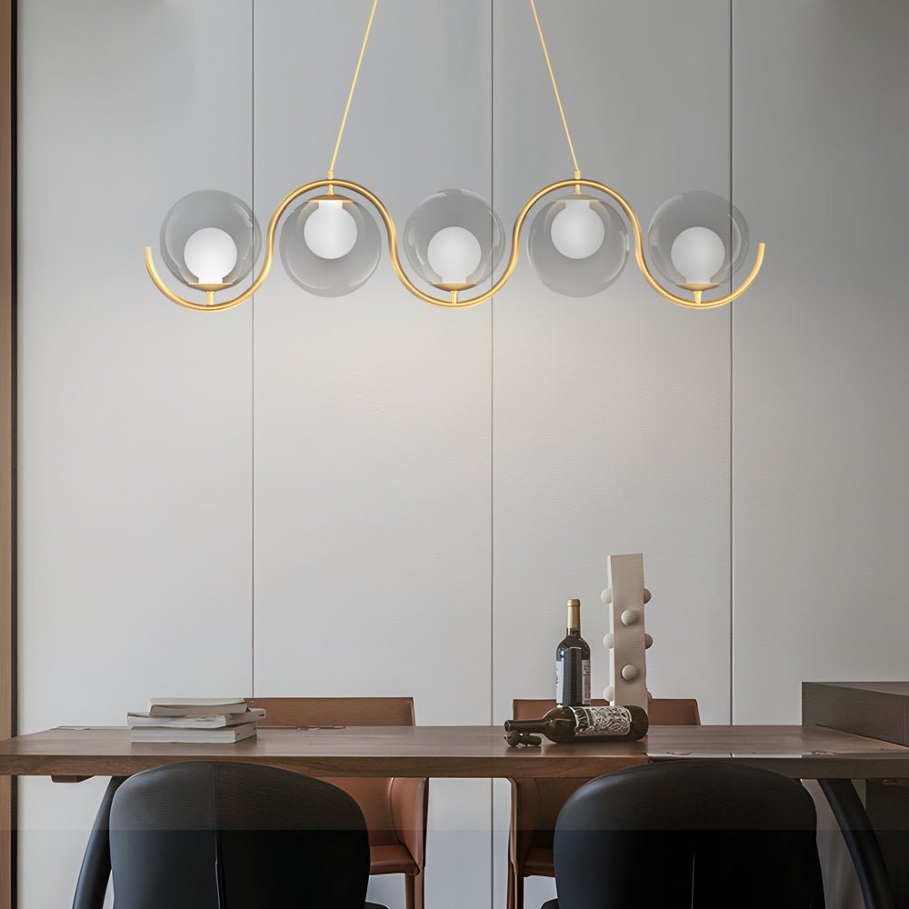 WINDSOR WAVED TRIO ISLAND LANTERN WITH ORB GLASS GLOBES FOR DINING SPACE
