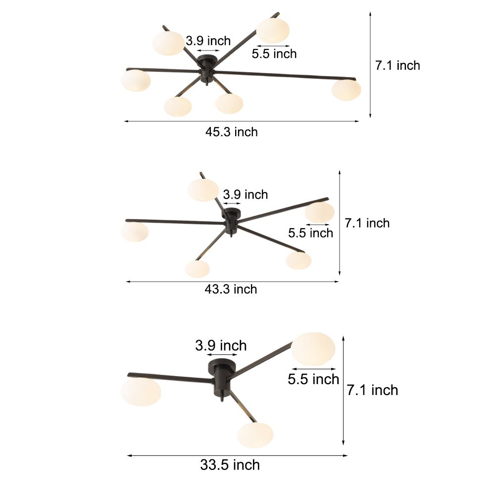CAVENDISH TRIO GLASS SEMI FLUSH CEILING LIGHT"  
2. "WINSLOW QUINTESSENCE FLUSH MOUNT LAMP"  
3. "BLOOMFIELD SIX-PANEL CEILING ILLUMINATOR