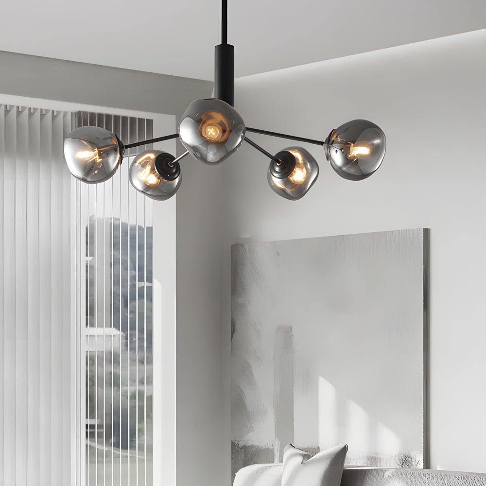 WINTHROP DIMPLED LAVA GLASS MULTI-LIGHT CHANDELIER WITH BLACK METALLIC ARMS