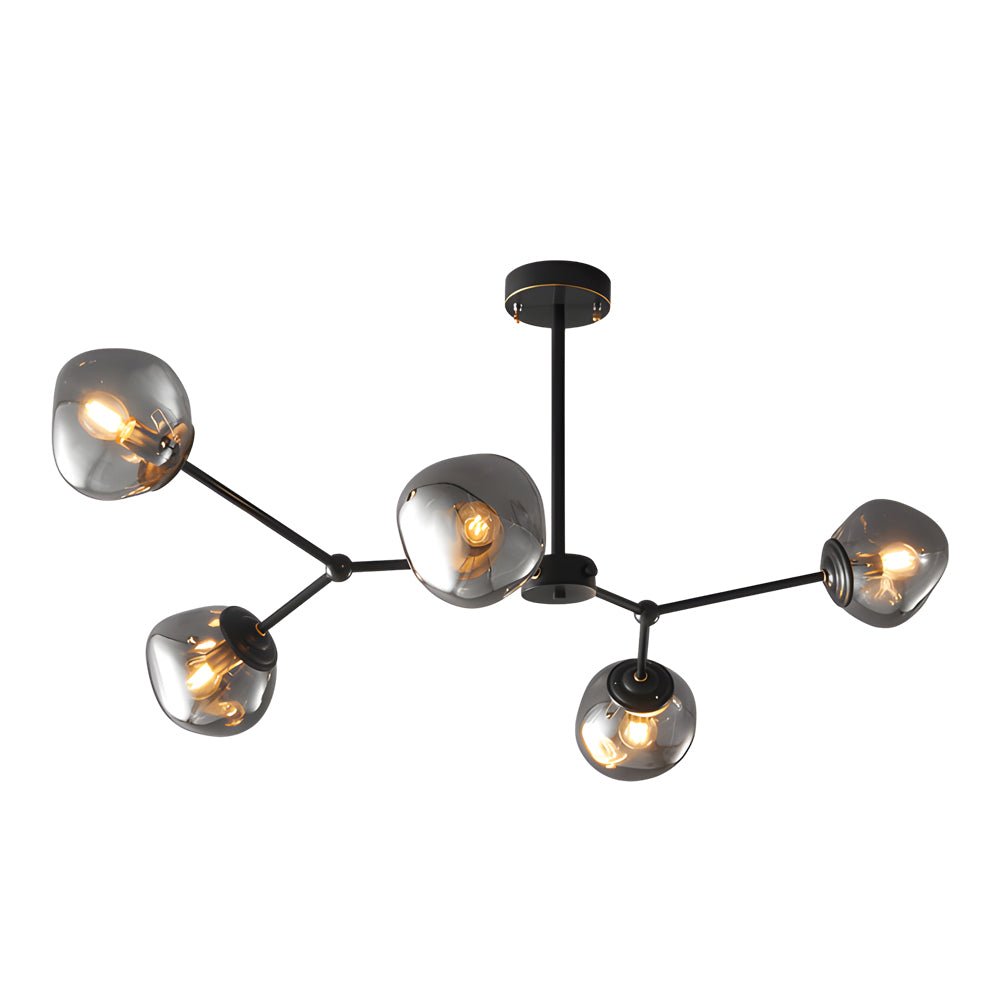 WINTHROP DIMPLED LAVA GLASS MULTI-LIGHT CHANDELIER WITH BLACK METALLIC ARMS
