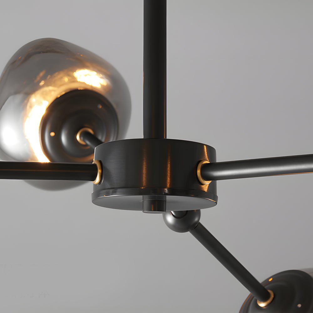 WINTHROP DIMPLED LAVA GLASS MULTI-LIGHT CHANDELIER WITH BLACK METALLIC ARMS
