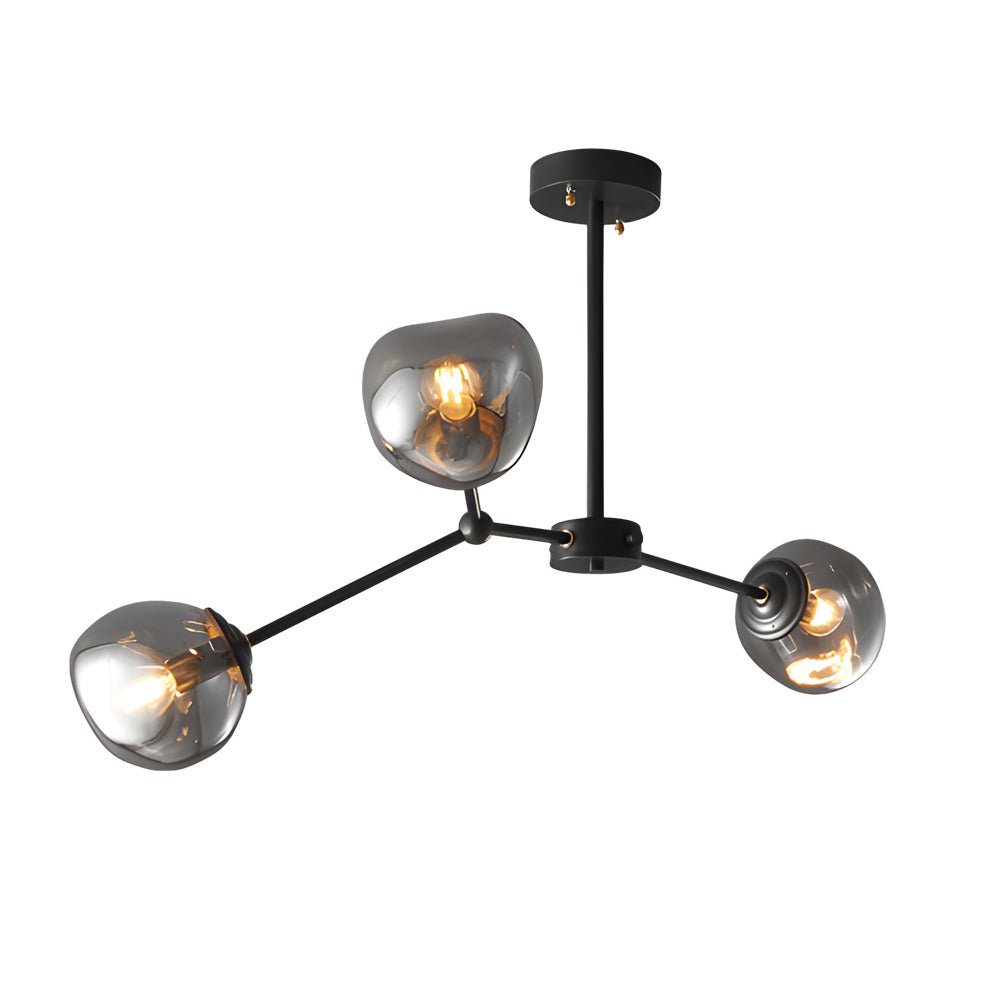 WINTHROP DIMPLED LAVA GLASS MULTI-LIGHT CHANDELIER WITH BLACK METALLIC ARMS