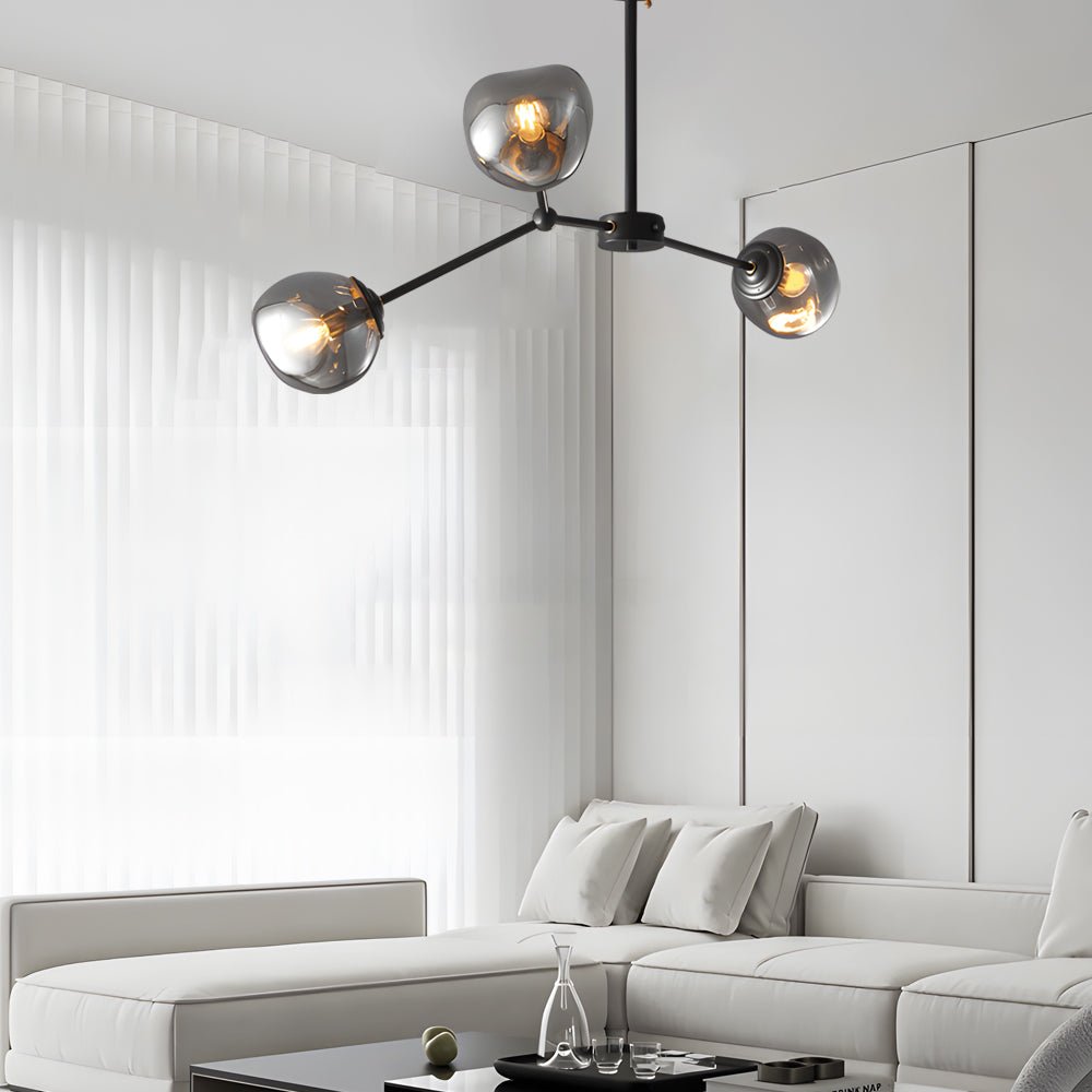 WINTHROP DIMPLED LAVA GLASS MULTI-LIGHT CHANDELIER WITH BLACK METALLIC ARMS