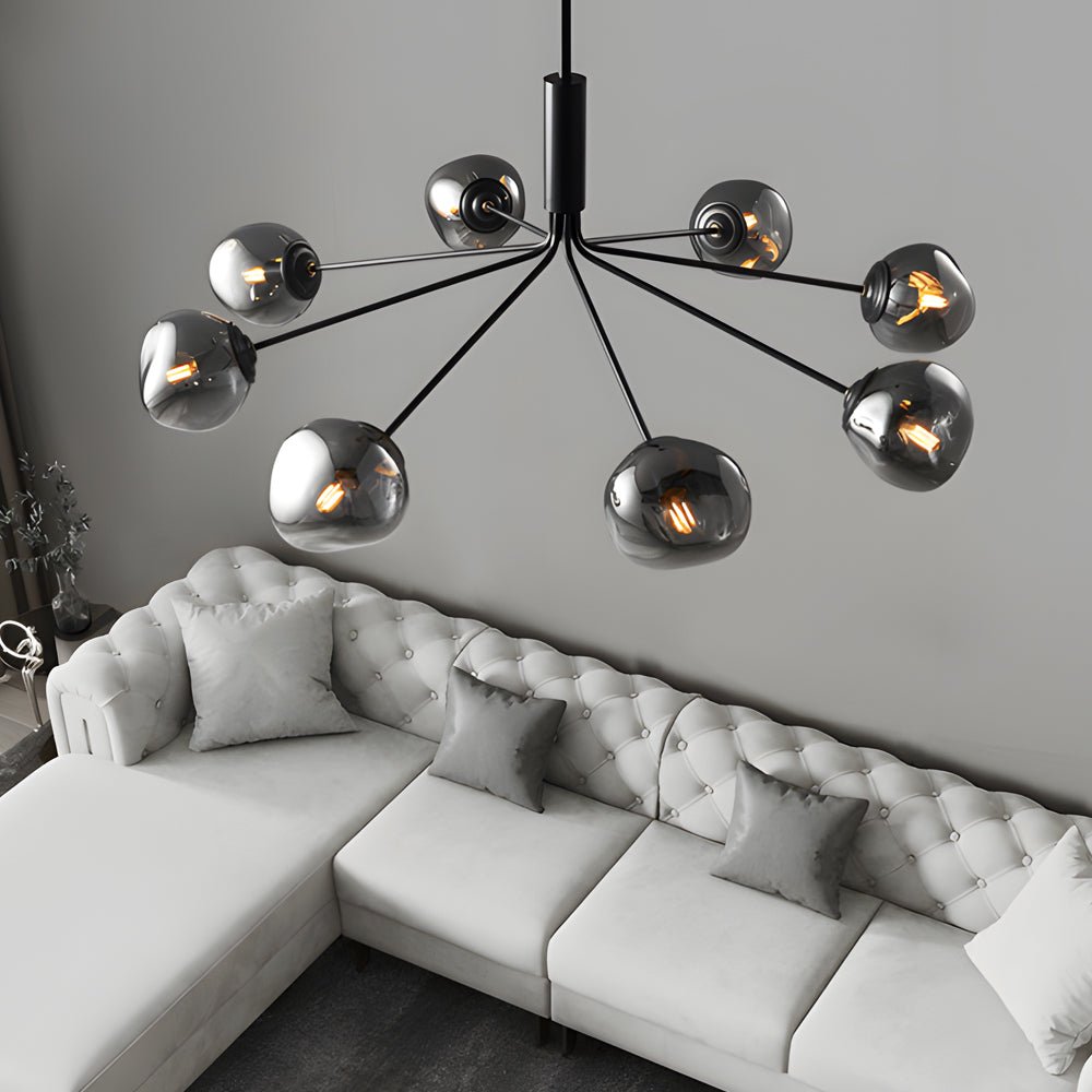 WINTHROP DIMPLED LAVA GLASS MULTI-LIGHT CHANDELIER WITH BLACK METALLIC ARMS