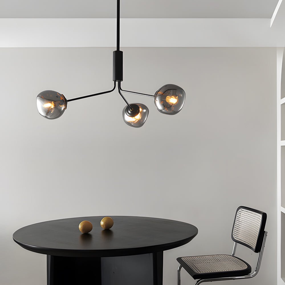 WINTHROP DIMPLED LAVA GLASS MULTI-LIGHT CHANDELIER WITH BLACK METALLIC ARMS