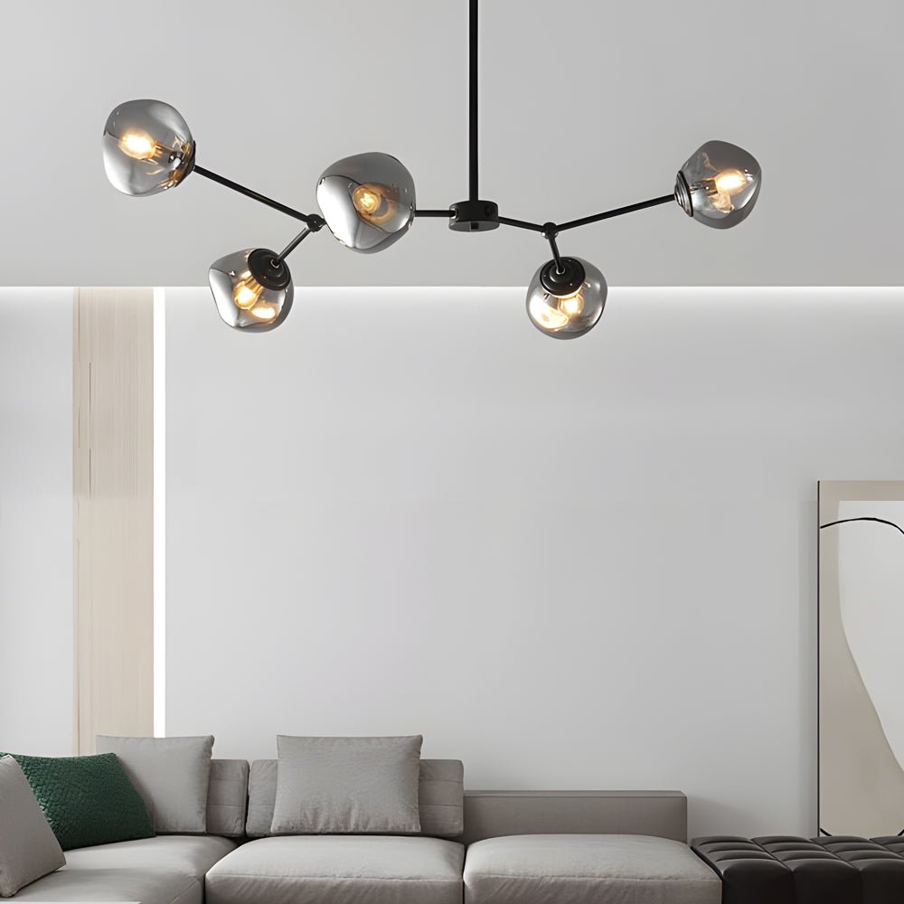 WINTHROP DIMPLED LAVA GLASS MULTI-LIGHT CHANDELIER WITH BLACK METALLIC ARMS