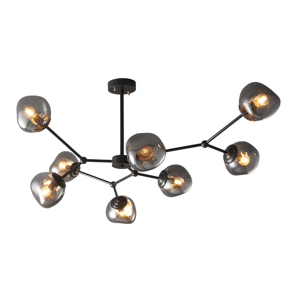 WINTHROP DIMPLED LAVA GLASS MULTI-LIGHT CHANDELIER WITH BLACK METALLIC ARMS