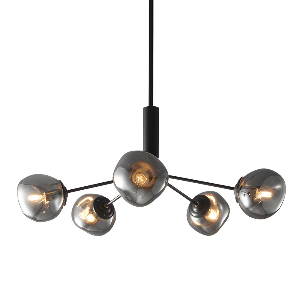 WINTHROP DIMPLED LAVA GLASS MULTI-LIGHT CHANDELIER WITH BLACK METALLIC ARMS