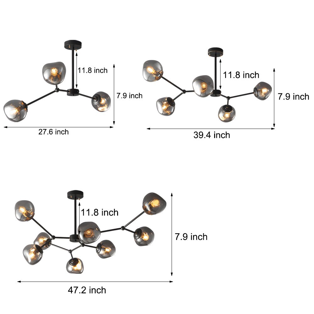 WINTHROP DIMPLED LAVA GLASS MULTI-LIGHT CHANDELIER WITH BLACK METALLIC ARMS