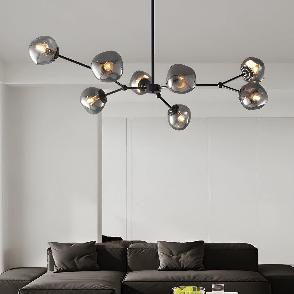 WINTHROP DIMPLED LAVA GLASS MULTI-LIGHT CHANDELIER WITH BLACK METALLIC ARMS
