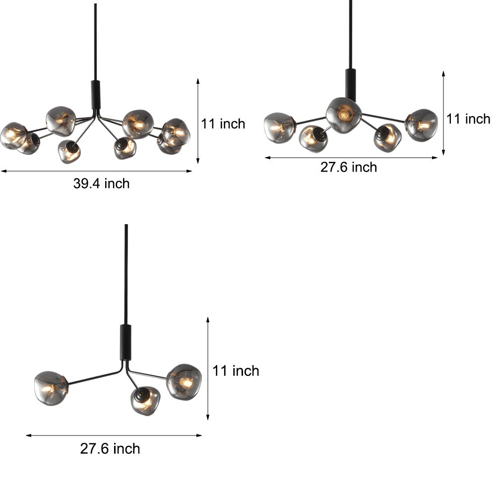 WINTHROP DIMPLED LAVA GLASS MULTI-LIGHT CHANDELIER WITH BLACK METALLIC ARMS