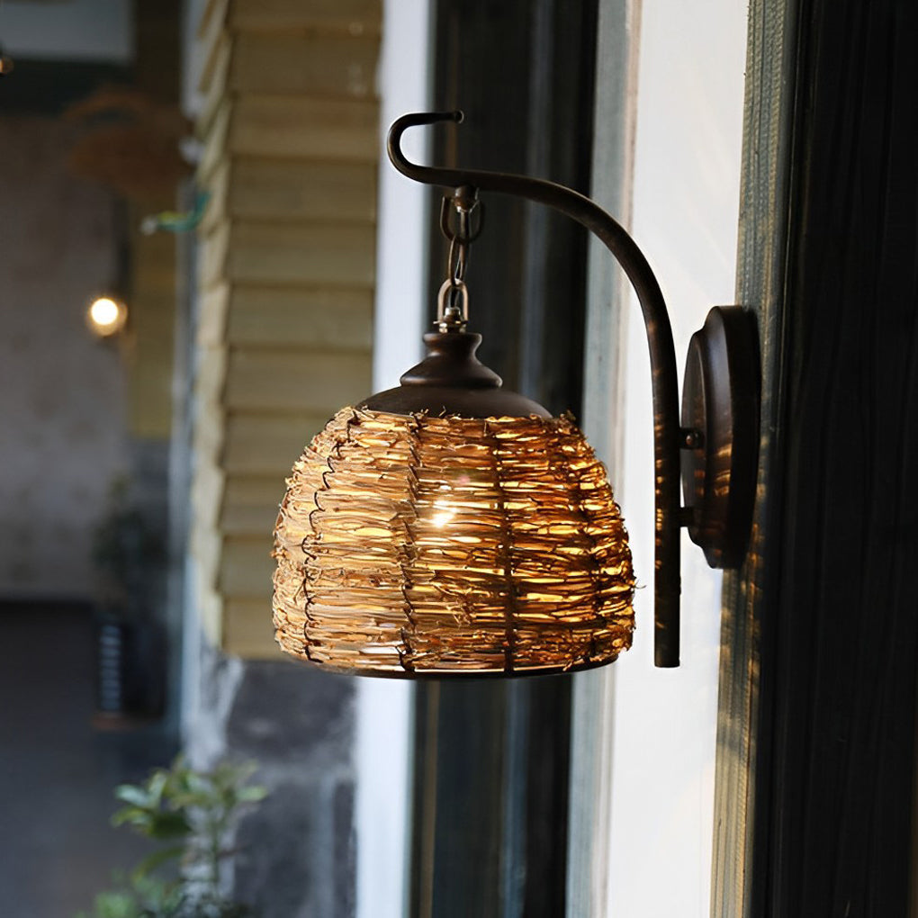 WINTHORPE WOVEN RATTAN IRON WALL SCONCE