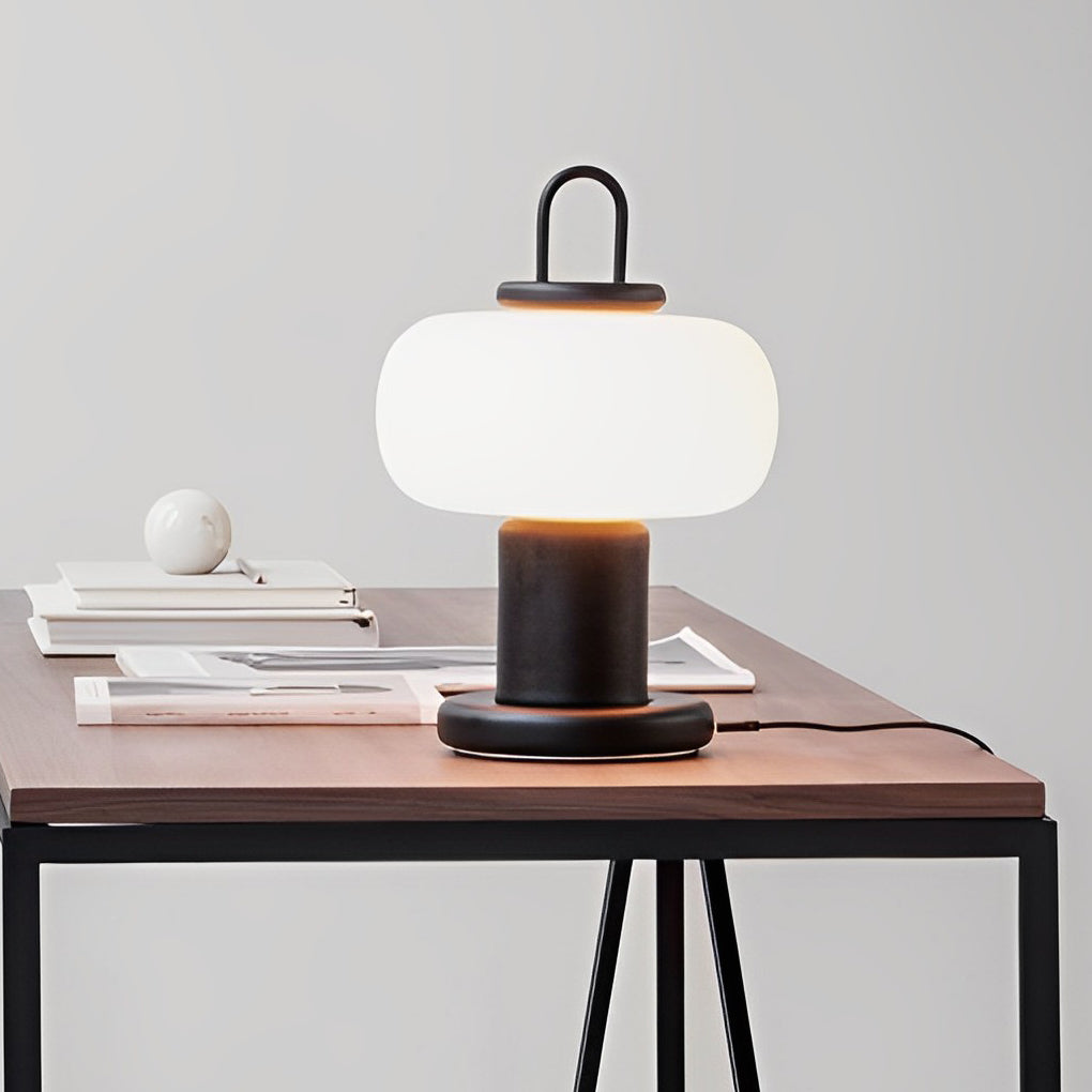 WINTHROP MILK GLASS GLOBE LAMP, PORTABLE LED AMBIENT ILLUMINATION