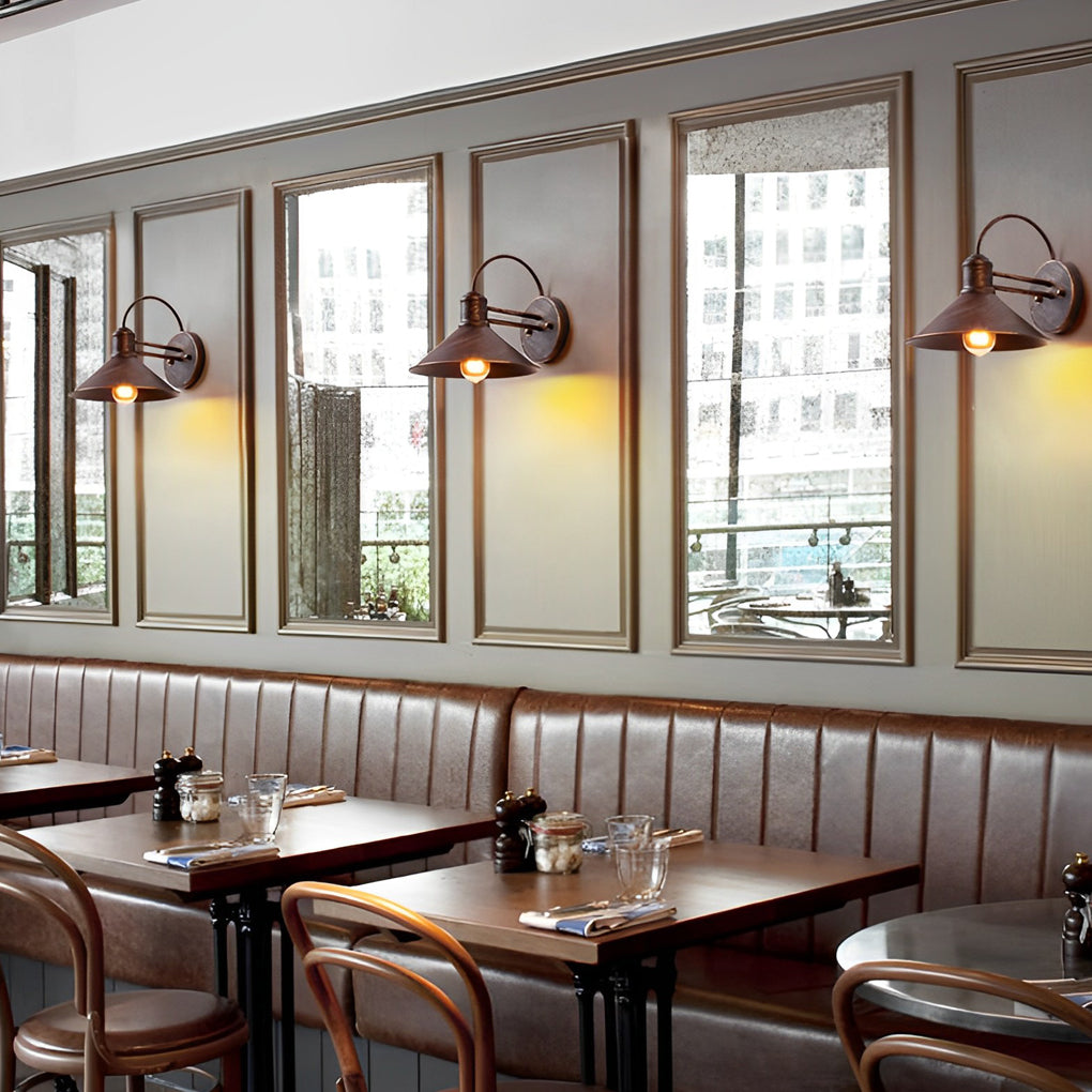 WINDSOR CONE IRON OUTDOOR WALL LIGHTING - VINTAGE INDUSTRIAL WATERPROOF DESIGN