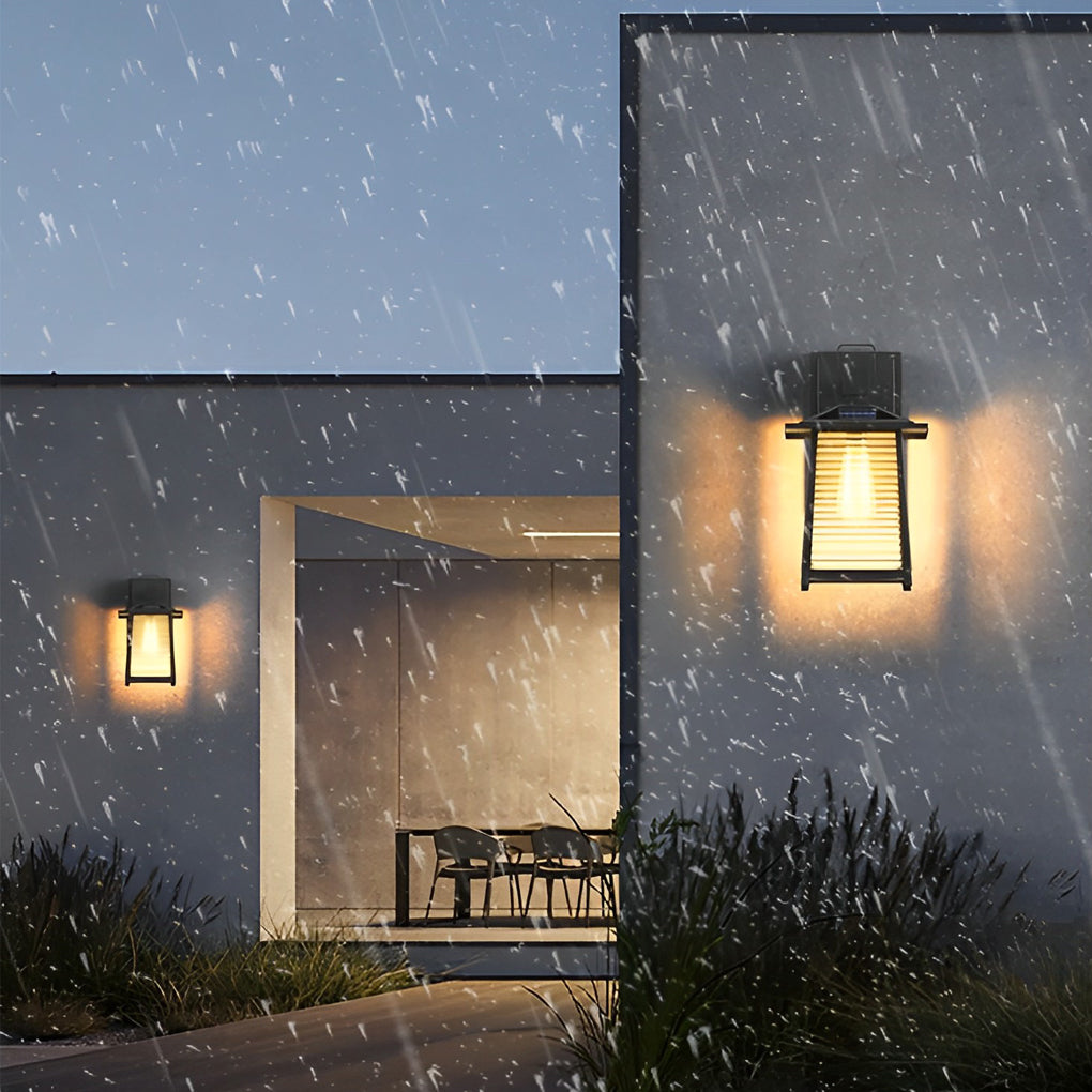 FENWICK SOLAR-POWERED BLACK GLASS WALL LANTERN